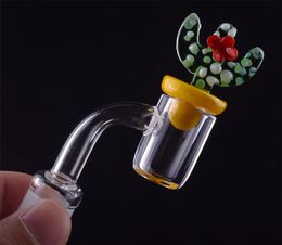 100% Quartz 4mm Thick Quartz Banger Nail OD 20mm Domeless 90/45 degree Quartz Nail With Cactus Carb Cap For Glass Bongs