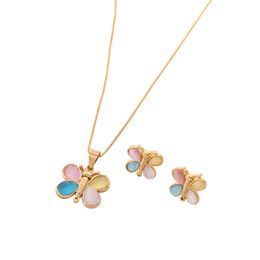 Cute Butterfly Pendant Jewelry Set Animal Pendant Necklace Earrings Gold Earrings For Women Girl Jewelry