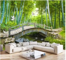 3D photo wallpaper custom 3d wall murals wallpaper Xiaoqiao Liushui Bamboo Forest 3D Landscape Living Room Sofa TV Background Wall Painting