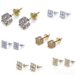 6 Designs for Options Gold Plated Iced out CZ Diamond Cluster Zirconia Screw Back Stud Earrings for Men Women Hip Hop Jewellery