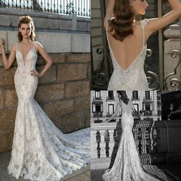 Setwell Full Lace Mermaid Wedding Dress Crystal Beading Plunging V-neck Backless Wedding Gowns Custom Made Long Bridal Dress
