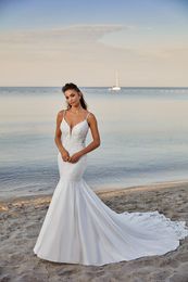 Eddy K 2021 Wedding Dresses Sexy Spaghetti Straps Open Back Bridal Gowns Custom Made Lace Appliques Sweep Train Mermaid Robe De So278I