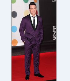 One Button Purple Wedding Groom Tuxedos Shawl Lapel Groomsmen Men Suits Prom Blazer (Jacket+Pants+Tie) NO:2029