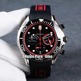 New Diver 300M Limited Steel Case Black Dial Japan Quartz Chronograph Mens Watch Red Inner 212.32.44.50.01.001 Sopwatch Rubber Strap Watches