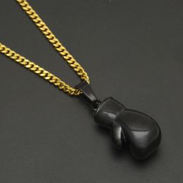 Fashion-Hop Necklace Jewelry Stainless Steel Black Boxing Gloves Pendant Necklace With 3mm*60cm Gold Cuban Chain