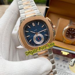 New 40.5mm Nautilus 5980 5980/1AR-001 Automatic BlueTexture Mens Watch Two Tone Rose Gold Steel Bracelet Gents Sport Watches Pure_Time E96