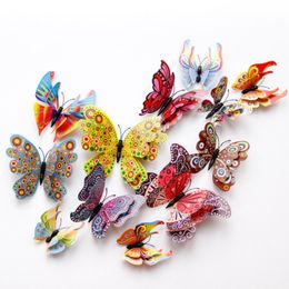 Double layer 3D Butterfly Wall Sticker on the Home Decor Butterflies for decoration Magnet Fridge stickers