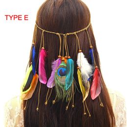 European and USA Hot Selling Bohemian Feather Hair Bands Hippie Peacock Feathers Colorful Hair Accessories for Women Girls