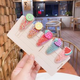 New Beautiful Colorful Quicksand Fruit Hairpins for Princess Child Hair Accessories Fashion Transparent PVC BB Clip Headwear