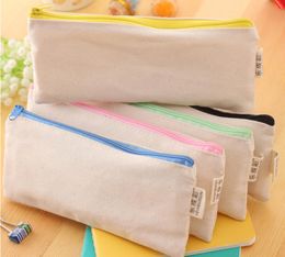 DIY 20.5*8.5cm White Canvas Blank Plain Zipper Pencil Pen Bags Stationery Cases Clutch Organizer Bag Gift Storage Pouch SN122