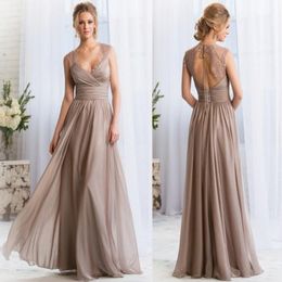 2021 V-neck Long Silver Bridesmaid Dresses Lace Keyhole Back Prom Dresses Long Maid Of Honor Dresses Formal Evening Gowns robes de317Z
