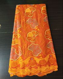 5Yards Hot sale orange african cotton fabric and stone embroidery swiss voile lace embroidery for dress BC45-6