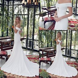 2020 Limor Rosen Mermaid Wedding Dresses Satin Off Shoulder Short Sleeve Simply Style Bridal Gowns Backless Sweep Train Wedding Dress