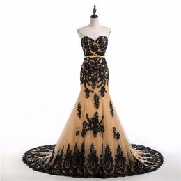 Classic Black Lace Gold Tulle Wedding Dresses Mermaid 2020 Sweetheart Lace-up Court Train Formal Dress Women Long Bridal Gowns robes de