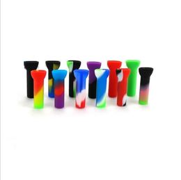 Cheap Silicone Pipe Tobacco Cigarette bat One Hitter Pipe with Clear Glass Straw Tube Cigarette Filter Pipes Glass Filter