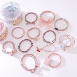 12pcs/set Cute Hair Rubber Bands Girl Womens Bracelet Hair Rope Stretchy Extensions Rings Pink Black Blue Color