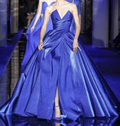 Elie Saab 2020 Couture Prom Dresses Sweetheart Neck Royal Blue Evening Dress Long Sweep Train Robes De Soirée