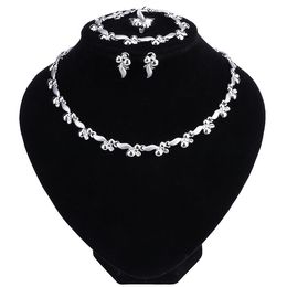 New Luxury Bridal Jewelry Sets Leaf-Shape Crystal Rhinestone Party Wedding Jewelry Necklace Bracelet Earrings Ring Sets