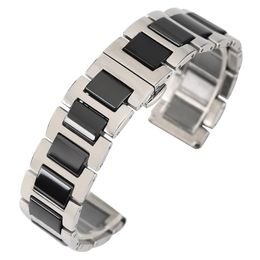 Black/White 18mm 20mm Solid Stainless Steel Band Ceramics Watch Strap Link Chain Replacement Bracelet Straight Ends