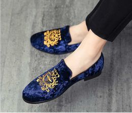 Suede Leather Men Loafer embroidery Shoes Fashion Slip On Male Shoes Casual Shoes Man Party Wedding Footwear Big Size 37-45