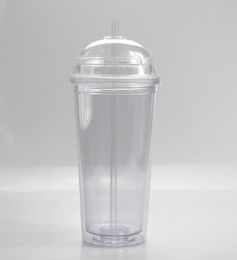 clear travel mug NZ - 20oz Acrylic Tumblers with Dome lid and Straws Double Wall Clear Plastic Tumblers Travel mug Reusable Cup With Straw