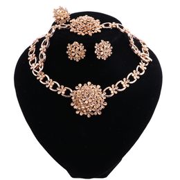 Dubai Bridal Jewelry Sets For Women Gold Color Flower Shaped Necklace Set Nigerian Wedding African Beads Jewelry Set