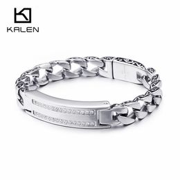 Fashion Stainless Steel Linking Chain Bracelets For Men 22.5cm Curban 12mm Width Chain Zirconia Bracelet Jewellery