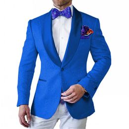 New Arrival Men Suits Royal Blue Pattern and White Groom Tuxedos Shawl Lapel Groomsmen Wedding Best Man 2 Pieces ( Jacket+Pants+Tie ) L464