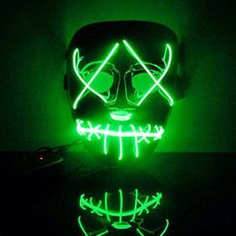 2022 dj partei liefert Halloween Kostüm LED Maske The Purge Film EL Draht DJ Party Festival Neue Masken Cosplay Kostüm Zubehör Glow In Dark Schädel Masken
