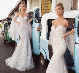 2020 Hot Fashion Mermaid Wedding Dress Strapless 2019 Lace Appliques Detachable Sleeves Boho Bridal Gowns Wedding Gowns