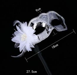 Halloween Mask Venice Princess Handheld Side Flower Mask Masquerade Party Stage Performance Plastic Mask Diamond black, silver 2019new