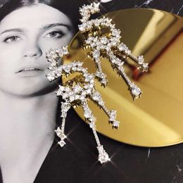 Fashion-Classic Designer White Gold Full Crystal Number 5 Tassel Charm Dangle Drop Earrings For Women Jewellery