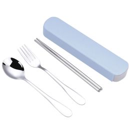 304 Stainless Steel Dinnerware Chopsticks Fork Spoon Cutlery 3pcs/set For Children Students Wedding Supplies