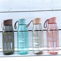 480ml Plastic Water Bottle Student Silicone Strap Outdoor Sports Cup Anti-fall Camping Summer Water Bottles 4 Color