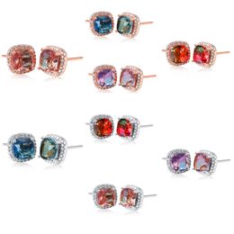 LuckyShine Europe and America Stud Earrings White Gold Four claws Mixed Watermelon Tourmaline Rose Gold Stud Earrings Women's