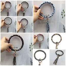 20 style Tassel Bracelets For Key Round Circle Wristlet PU Leather Women Bangle Unique Jewelry Wristlet Key Holder Party FavorT2C5204