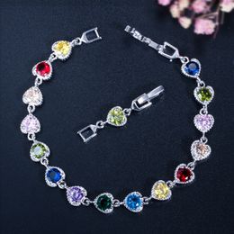 5 Colours for Options White Gold Plated Round CZ Heart Braclet for Girls Women for Party Wedding Nice Gift