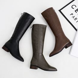 Hot Sale-designer back zipper knee high boots women all-match winter long botines mujer metal circle riding booties