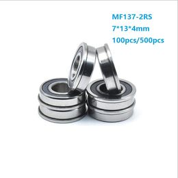 100pcs flange bearing MF137-2RS MF137RS MF137 7x13x4mm rubber sealed flanged deep groove ball bearings Miniature 7*13*4 mm