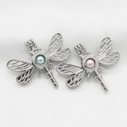 10pcs Hollow Lovely Cute Dragonfly Pearl Cage Lockets Diffuser Cage Pendant Necklace Jewellery Making Supplies for Perfume Essential Oil