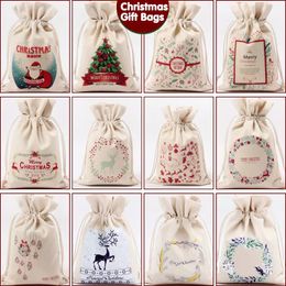 Medium Size Christmas Canvas Bag Custom Christmas Decorations DrawString Bag Gift Bag 16*23.5cm Xmas Sacks