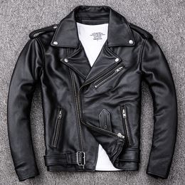 2019 Fashion Genuine Leather Jacket Men Short Slim Fit Lapel Motorcycle Clothing CowhideTurn-Down Collar Leather Biker Coat