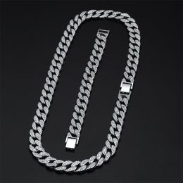 15mm Iced Out Bling Rhinestone Gold Silver Colour Miami Cuban Link Chain Necklace for Men's Hip hop Necklaces Bracelets Jewellery