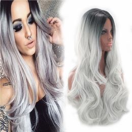 De Pelo Largo Rizado Gris Popular De Dibujos Animados De La Peluca De Europa Y América Del Color Teñido Negro Gris Del Gradiente De Harajuku Larga