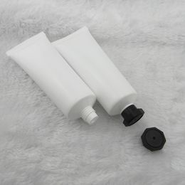 80 ml 50pcs glossy white plastic tube / black spiral octagonal cap / emulsion cream tube / PE cosmetic empty bottles