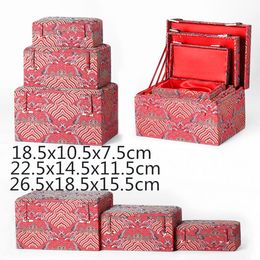 Large Rectangle Soft Chinese Silk Fabric Storage Box Wooden Gift Packaging Box Luxury Crafts Jewellery Trinket Gemstone Collection Box 3 size