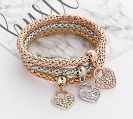 3pcs/set Elastic Crystal Bracelet Diamond Heart Crown Tree of Life Skull Butterfly Charm Bracelets Bangle Cuff Sets Jewellery Gift