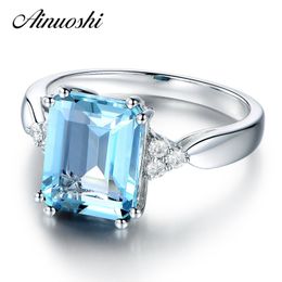 Ainuoshi 3 Carat Emerald Cut Luxury Sky Blue Natural Topaz Ring 925 Sterling Silver Engagement Ring Wedding Jewellery Gift J190707