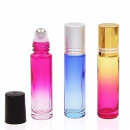 10ml Empty Glass Perfume Bottles with Stainless Steel Roller Ball Portable Travel Colourful Essential Oil Container