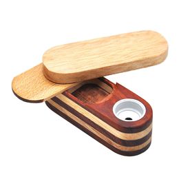 Natural Wood Stash Case Smoking Tube Rotate Herb Tobacco Storage Box Portable Holder Handpipe Multiple Uses Metal Bowl Filter DHL